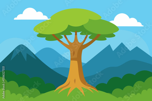 mountain landscape with trees and clouds