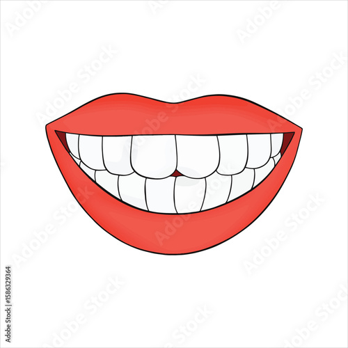 Illustrative red lips reveal a perfect smile with clean, bright white teeth