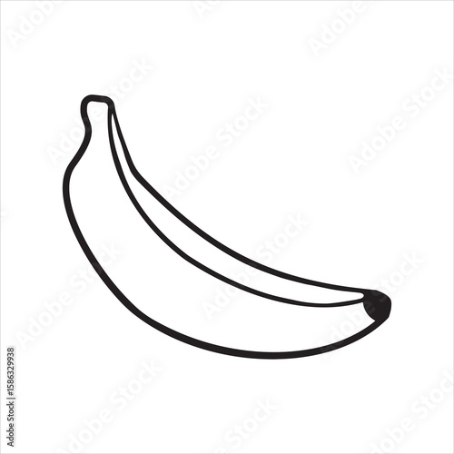 One outlined banana stands alone on a white canvas, its peel simply but cleanly defined