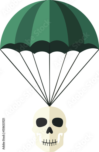 Skull with green parachute vector illustration for military and adventure design concepts 