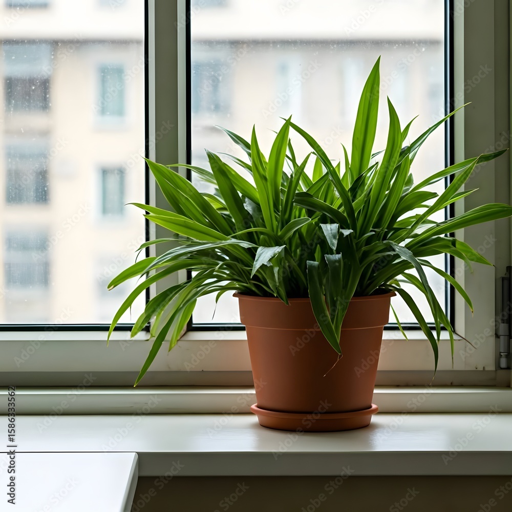Fototapeta premium A plant on a windowsill in an office.jpg