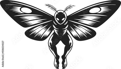 Mothman, legendary creature, cryptid, supernatural being, folklore icon, urban legend, winged figure, moth creature, eerie silhouette, nocturnal monster