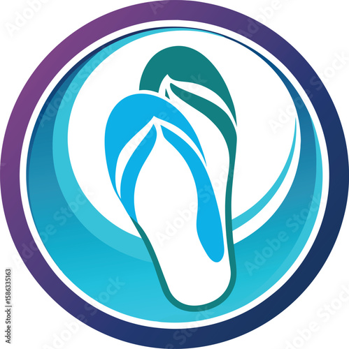 Stylized Flipflop Icon Circle Logo Vector for Apparel and Footwear Designs