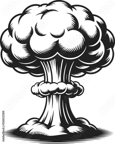 Mushroom cloud, nuclear explosion, detonation, atomic burst, explosion eruption, smoke cloud, catastrophic event, blast wave, war imagery