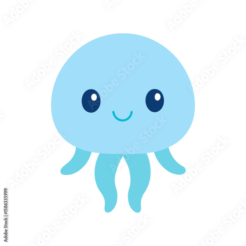 Cute little jellyfish floating with joyful eyes Line Art Vector illustration