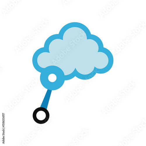 Playful cloud gently holding a baby rattle Line Art Vector illustration