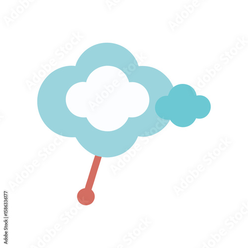 Soft cloud character holding tiny baby rattle Line Art Vector illustration
