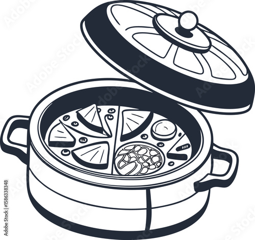 Asian Style Hot Pot Icon Vector for Culinary and Kitchenware Projects