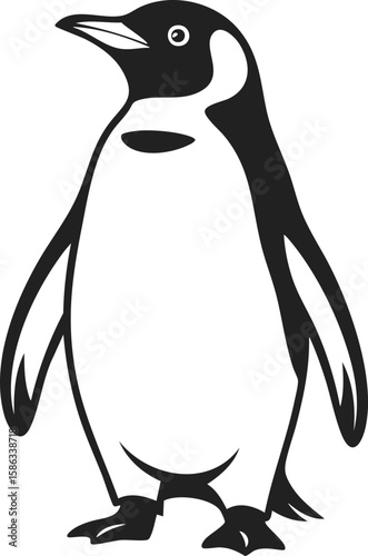 Penguin illustration, Antarctic bird, flightless animal, wildlife art, marine creature, black and white design, vintage engraving