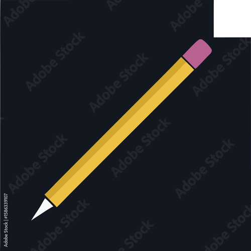 Simple yellow pencil with pink eraser on a dark background