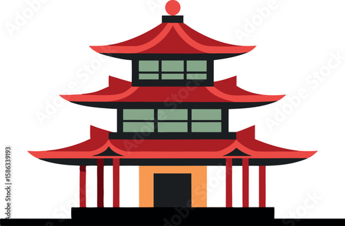 Elegant Pagoda Illustration in Japanese Style Vector on White Background