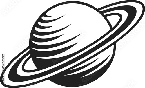 Planet with rings, celestial body, solar system orb, astronomical sphere, planetary illustration, cosmic art, engraved style, vintage depiction of Saturn