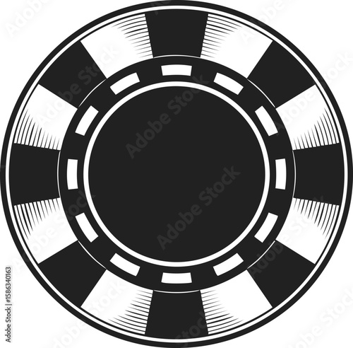 Poker chip, gambling token, casino chip, wager marker, bet disc, round gaming piece depicting high-stakes odds and excitement