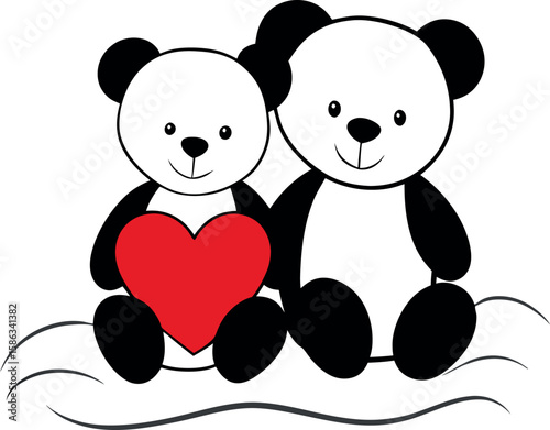 Silhouette of Two Teddy Bears with Heart Vector for Cute Couple Illustrations