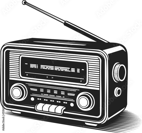 Retro radio, vintage sound device, antique broadcasting receiver, classic audio player from the past