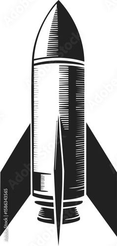 Rocket, spacecraft, launch vehicle, propulsion device, aerospace technology, space exploration tool, ballistic missile representation, engraved art