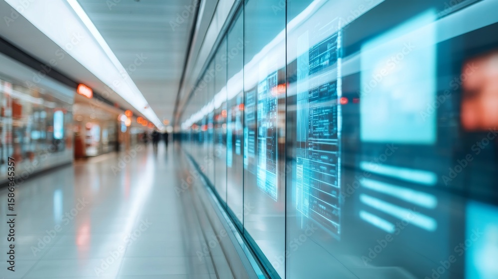 Fototapeta premium Futuristic Terminal Wall Displays with Blue UI, Technology , Data