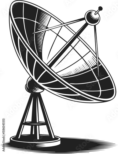 Satellite dish, parabolic antenna, communication tool, signal receiver, satellite communication equipment, broadcasting device, technological illustration
