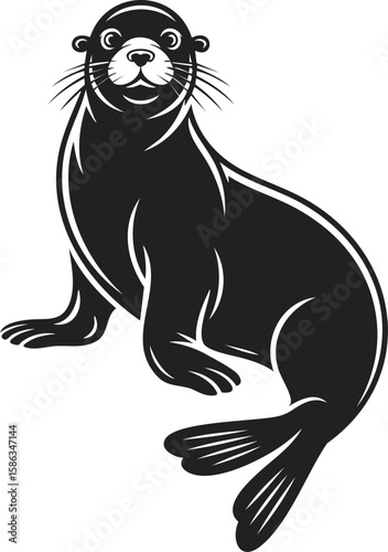 Seal vector illustration, sea lion artwork, marine mammal, animal engraving, aquatic creature depiction, vintage animal art, black and white design