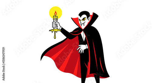 Cartoon vampire holding a candle with a spooky expression  
