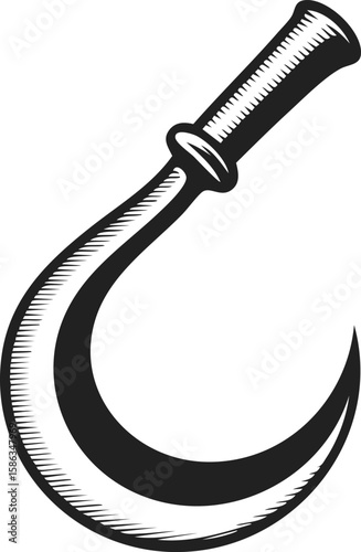 Sickle, curved agricultural tool, farming implement, cutting device, field tool for harvesting crops