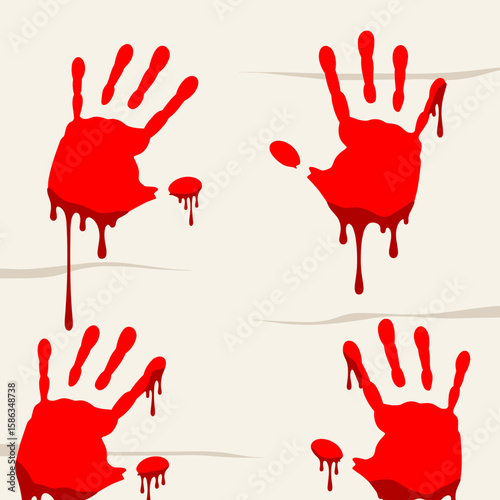Red handprints dripping on a light background representing Halloween  