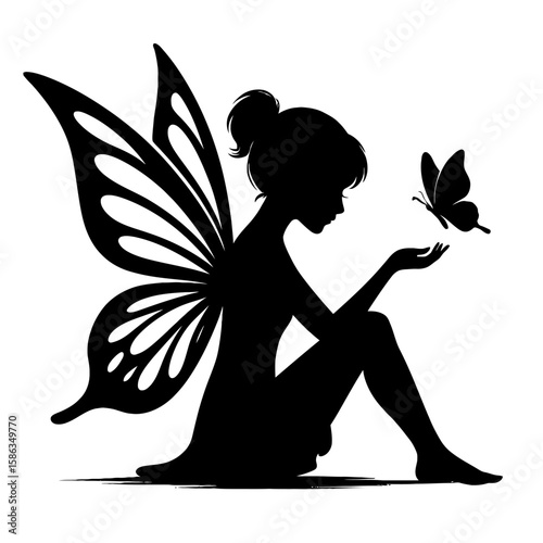 Fairy with Butterfly Silhouette Art