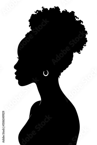 Silhouette of a Woman with Curly Hair and Earring