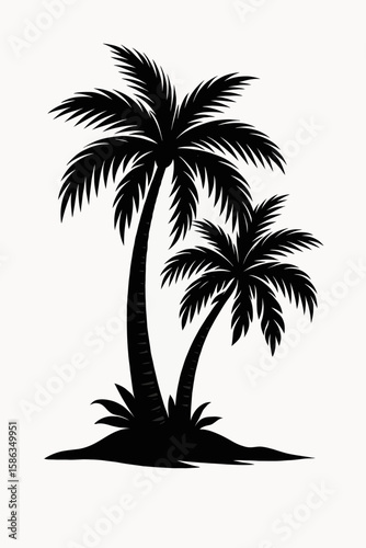 Silhouette of Tropical Palm Trees on Island