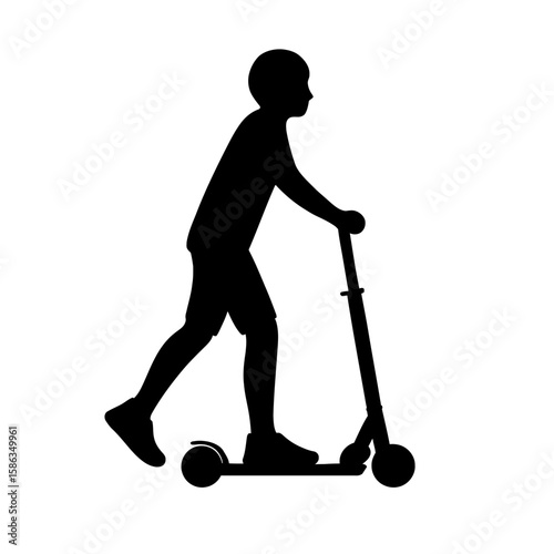 Silhouette of Boy Riding Scooter