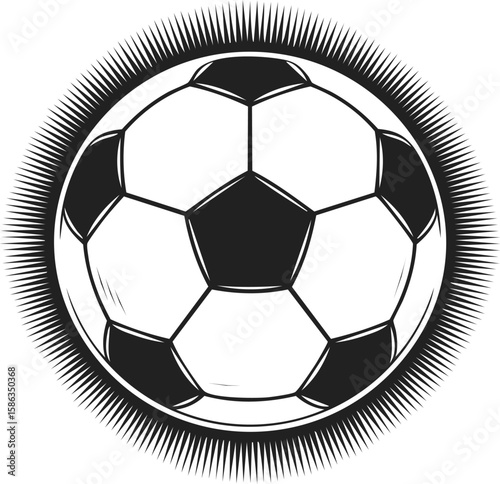 Soccer ball, classic football design, athletic equipment, sports emblem, vintage vector illustration