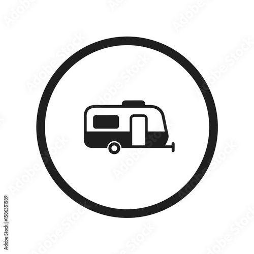 Camper Icon Black and White Minimalist Travel Illustration for Tourism and Outdoor Activities