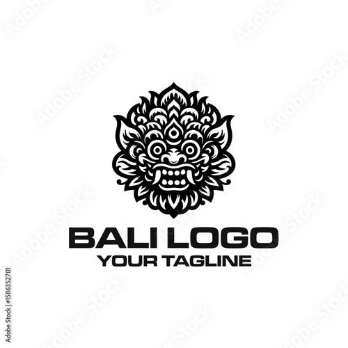 Intricate Black and White Logo Featuring Traditional Balinese Art
