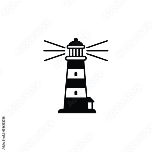 Lighthouse Guiding Light Minimalist Illustration of a Beacon Tower on Coastline for Nautical Safety and Coastal Navigation.