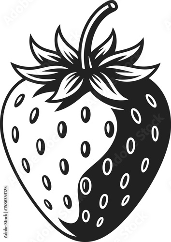 Strawberry, ripe berry, fruit illustration, vintage engraved style design perfect for décor, t-shirt graphics, and culinary themes
