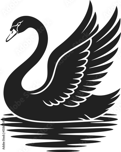 Swan, waterfowl silhouette, aquatic bird, graceful movement, feathered elegance, serene pond life, emblematic design for art