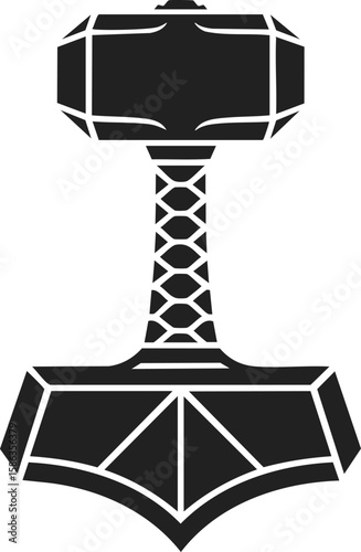 Thor's Hammer Mjölnir vector illustration, legendary weapon, Norse mythology symbol, powerful artifact, mythical hammer design, engraved art style
