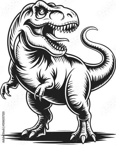 Timeless depiction of a tyrannosaurus rex, vintage engraved dinosaur illustration for creative designs