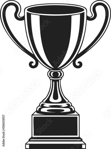 Trophy, award cup, champion trophy, victory cup, achievement award, sports trophy, recognition trophy, engraved trophy design, black and white trophy illustration