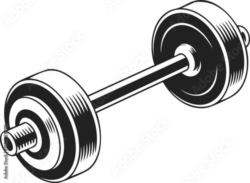 Vintage engraved barbell, strength training equipment, weightlifting gear, gym exercise apparatus