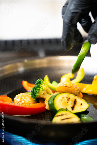 Colorful grilled vegetables in frying pan – close-up