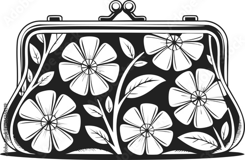 Vintage engraved style clutch purse with floral design, elegant handbag, classic accessory for fashion lovers and designers