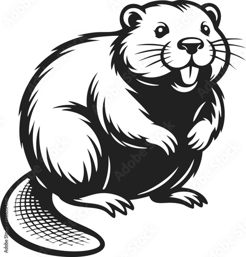Vintage engraving of a beaver, cute rodent with iconic tail, ideal for woodworking themes and nature-inspired designs