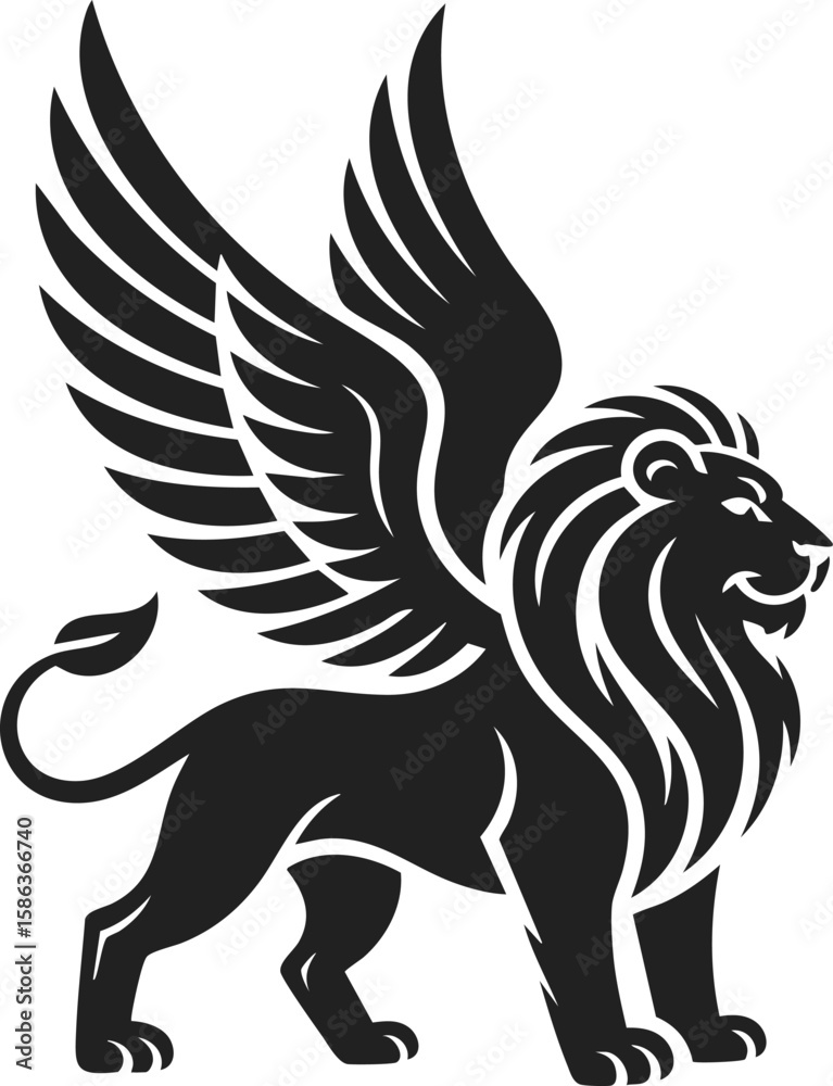 Obraz premium Winged lion, mythical creature, heraldic symbol, powerful guardian, majestic beast, emblematic design