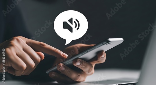 Hand using smartphone with muted volume or silent mode notification, an illustration of communication and mobile technology