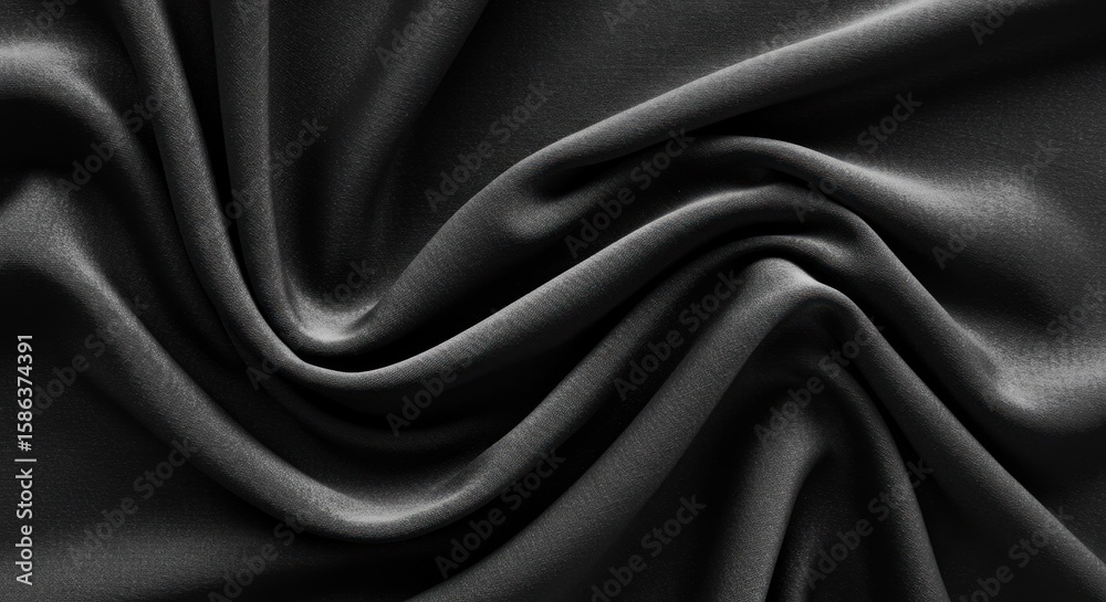 Fototapeta premium Close-up view of elegant black fabric with flowing, soft folds.