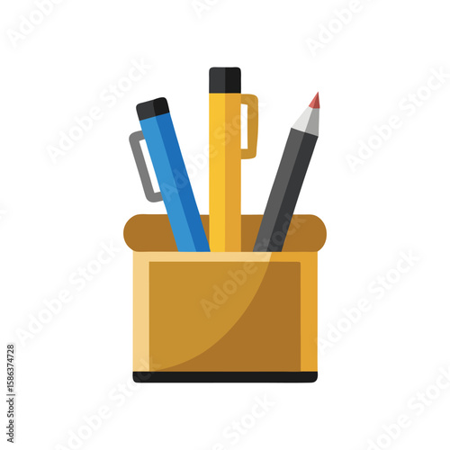 Vector Illustration of a Pen Holder for Desk Organization Isolated on a White Background
