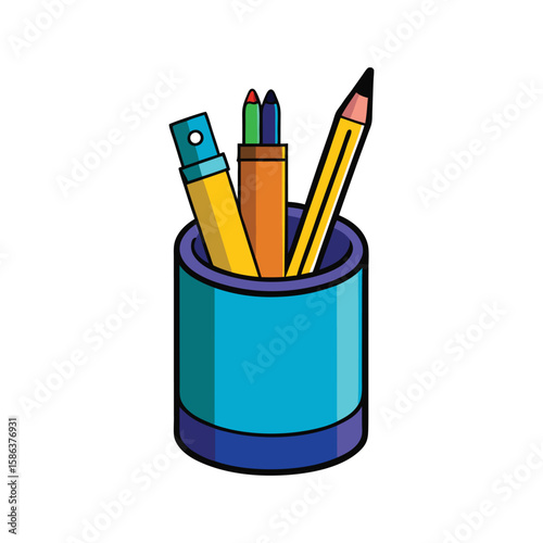 Vector Illustration of a Pen Holder for Desk Organization Isolated on a White Background
