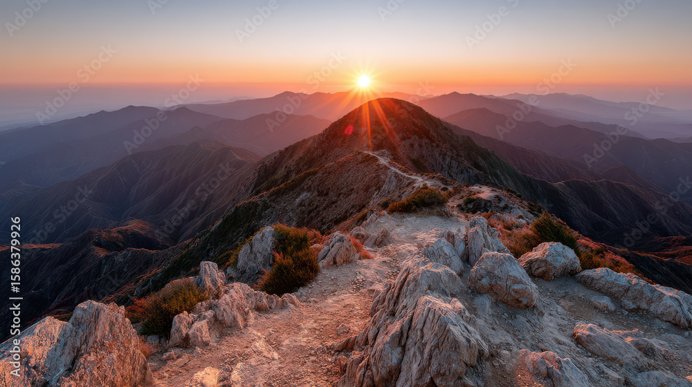 Naklejka premium breathtaking sunsets captured in high mountain ranges across different countries