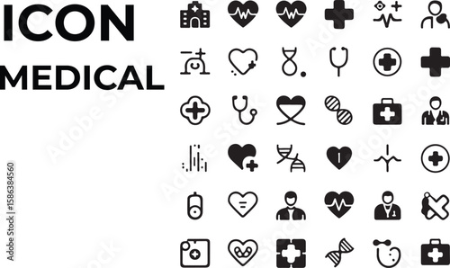 Minimal Black and White Medical Icon Set – Vector Healthcare Symbols